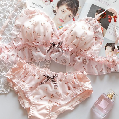 Cute Underwear Chiffon Ruffles Lingerie Sweet Lolita Love Bow Bra