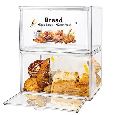 2PCS Large Bread Box for Countertop, Stackable Double Layer 
