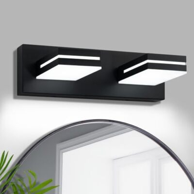  2 Light Black Bathroom Vanity Light 2-Light, 15.5 Inch Matte Black - Dimmable