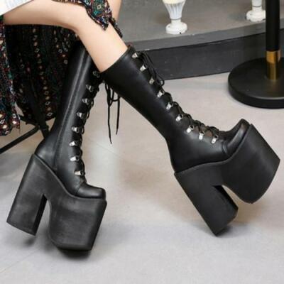 Women Super 17cm High Heel Platform Punk Gothic Zipper Over Knee High Boots Club