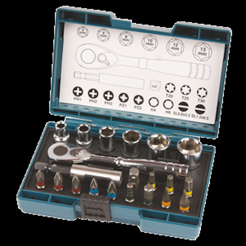 Makita Lot-MèChe B-54081 21-Tlg Incluant Clé à Cliquet En Coffret En Plastique