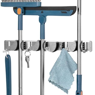 Soporte de pared para fregona y escoba con 4 ganchos