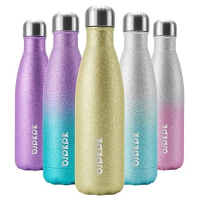 BJPKPK Glitter Yellow Insulated Water Bottle 17 oz Stainless Steel Water Bott...
