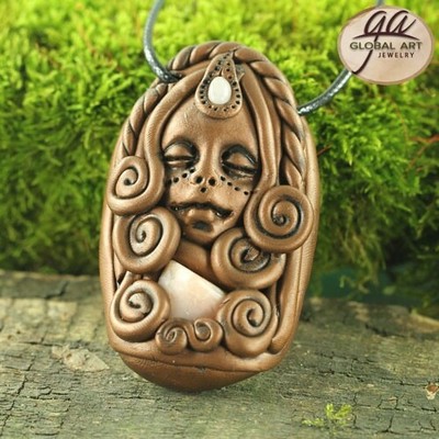 GA03613# Handcrafted Goddess Pendant with  a Peruvian Opal bead 1 Pcs