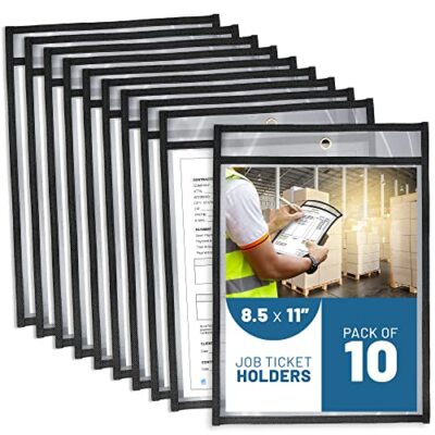 10 Pack Job Ticket Holders 8 1/2 x 11 - Work Order Plastic Sleeves for Docume...