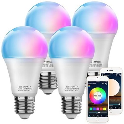 Smart Light Bulbs 4 Pack A19/E26 Color Changing 60W Equivalent Dimmable White...
