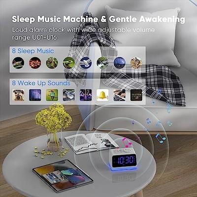 Alarm Clocks for Bedrooms with Radio Simple Alarm Clock with 8 Colors Night L...
