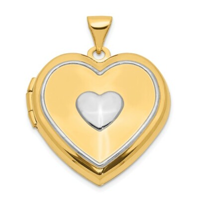 Pre-owned Wishing For Claudia 14k Gold Two-tone Heart Locket With Key Charm Inside Pendant - 1 Inch Length