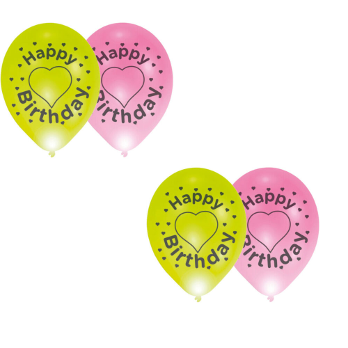 4 LED Ballons -Happy Birthday- 27,5 cm mit Farbwechsel Party Feier Geburtstag
