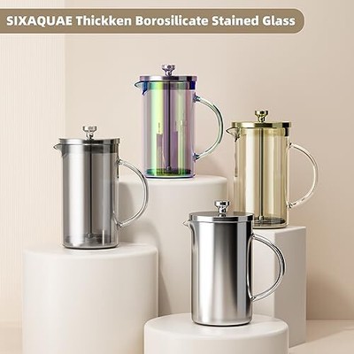 French Press Coffee Maker Heat Resistant Durable Borosilicate Sliver 12Oz, Black