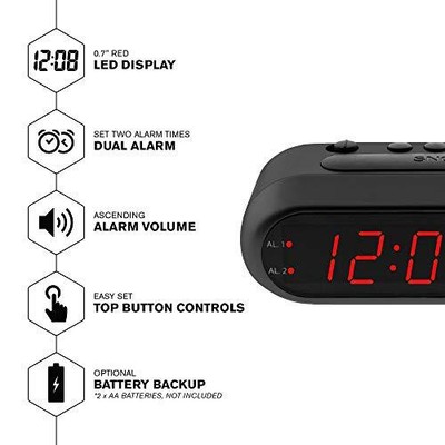 Digital Alarm Clock with Red LEDs Ascending Alarm Grows Dual Alarm