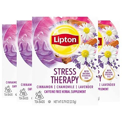 4-Pk Lipton Stress Therapy Herbal Supplement Tea Bags Relaxing Hot Beverage 15ct