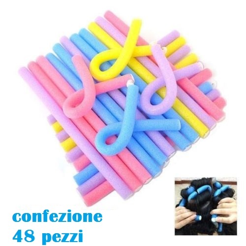 Set 48 Bigodini Morbidi Roller Flessibili Ricci Acconciatura Colorati moc