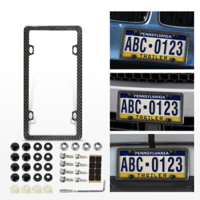 Real 100% Carbon Fiber 4 Holes License Plate Frame 3K Twill w/Screws Cap