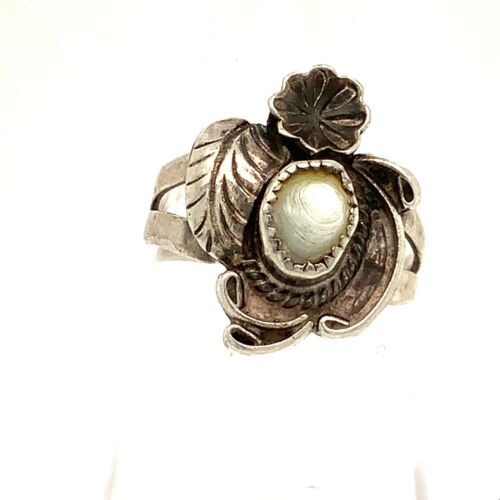 Vintage Sterling Signed SA Native American Navajo MOP Floral Ring Band sz 6 1/2