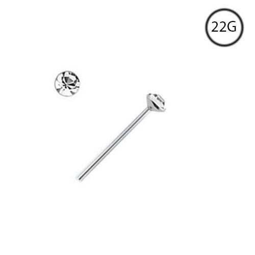 925 Sterling Silver Straight L Bend Nose Stud Ring Tiny Micro Clear 1mm Cz 22g