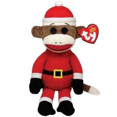 TY Beanie Baby - SOCK MONKEY SANTA - (9 inch) - MWMT Mint New