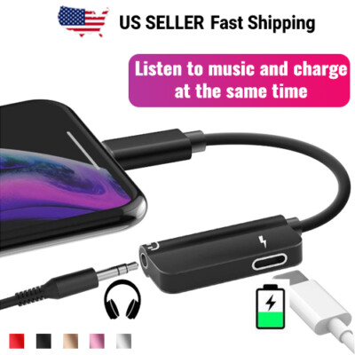 For iPhone Audio Splitter Adapter 3.5mm Headphone Jack Adapter & Charger 2 in 1