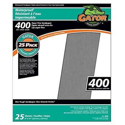Gator 9'' x 11'' Waterproof Sanding Sheets, 400 Grit, 25 Pack
