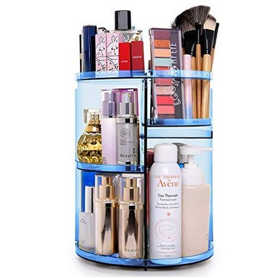  360 Rotating Makeup Organizer, Makeup Carousel Spinning Holder Storage 6-Blue