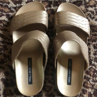 Melissa + BAJA EAST size 7 usa gold sandals slide ins 
