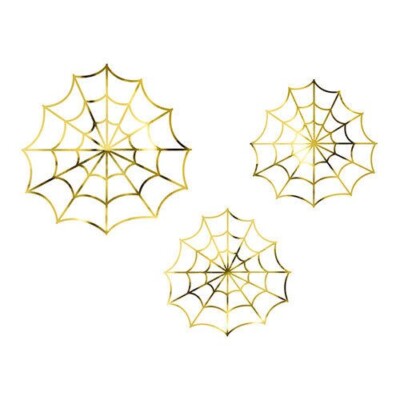 Halloween Gold Spiderwebs Decorations - Pack of 3 - 23cm 18cm