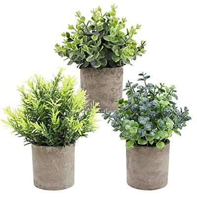 Set of 3 Small Potted Artificial Plants Plastic Fake Greenery Faux Plants in ...