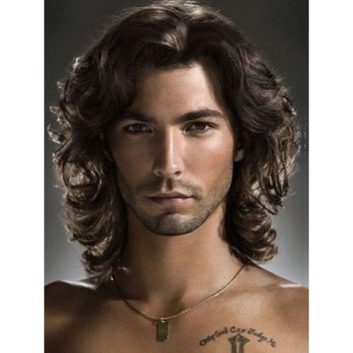 Fashion Synthetic Shaggy Capless Black Brown Toupee Middle Part
