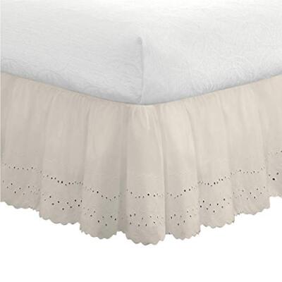 Ideas Ruffled Eyelet Bed Skirt Dust Ruffle with Gathered Styling and Embroide...