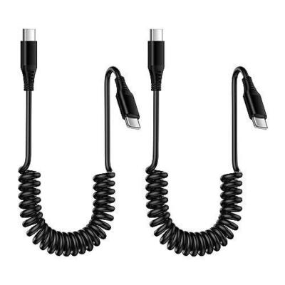 Coiled USB C to USB C Cable 2 Pack 3ft,retractable USB C for Iphone 15 Charger