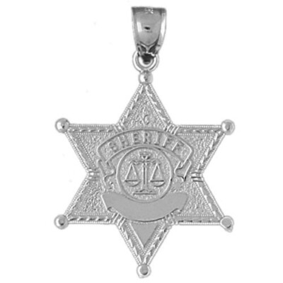 Rhodium Plated 925 Sterling Silver Sheriff Badge Pendant