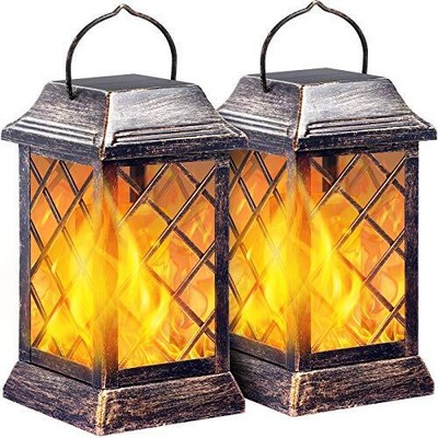 Outdoor Flickering Flame Metal Solar Lantern Outdoor Hanging Decora