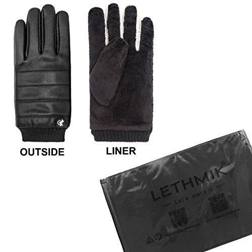 LETHMIK Touchscreen Faux Leather Gloves Mens Warm Winter Driving with Elastic Kn