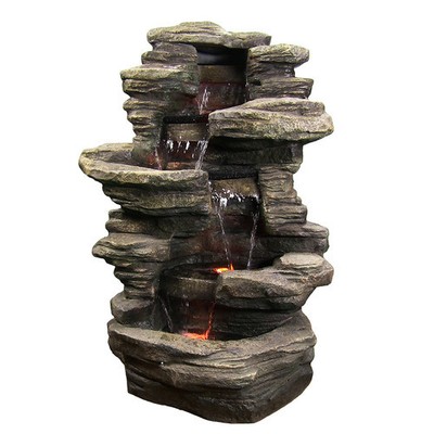 Sunnydaze Decor Stacked Shale Outdoor Electric Water Fountain w/ LED Lights