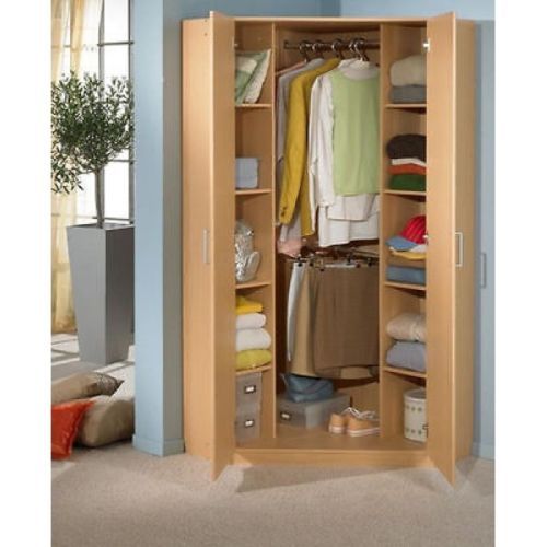 2 Door Corner Wardrobe With Hanging Rails And Shelves Black High