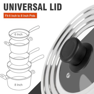 Universal Lid for Pots and Pans Skillets Stainless Steel Pan Cover Fits 6-7-8...