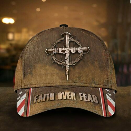 Jesus Saves Faith Over Fear USA Flag Cross Baseball Cap All Over Print Us Size