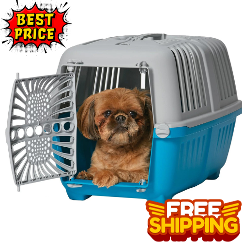 Travel Crate Cage Dog Puppy Cat Box New Light Gray & Blue