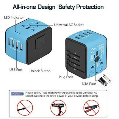 Universal Travel Adapter, All-in-one Worldwide Travel Charger with 4 USB Ports