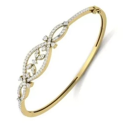2Ct Round Lab Created Diamond Women's Engagement Bangle 14K Yellow Gold Plated