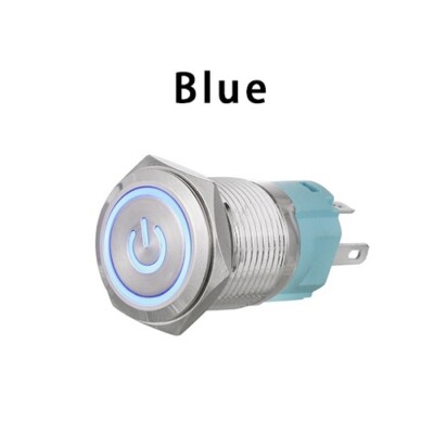 Metal On/Off Illuminated Power Switch Push Button Blue LED Light 12V 12mm Round