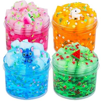 DAHIOQHAJ 4 Pack Jelly Cube Crunchy Slime Kit, Premade Clear A-4 