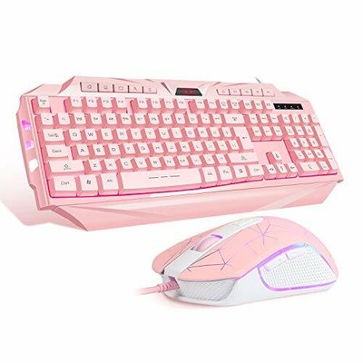 Pink Gaming Keyboard and Mouse ComboMageGee GK710 Wired Backlight Pink Keyboa...