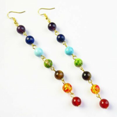 5 Pair 7 Chakra Gemstone Beads Pendant Bead Earrings
