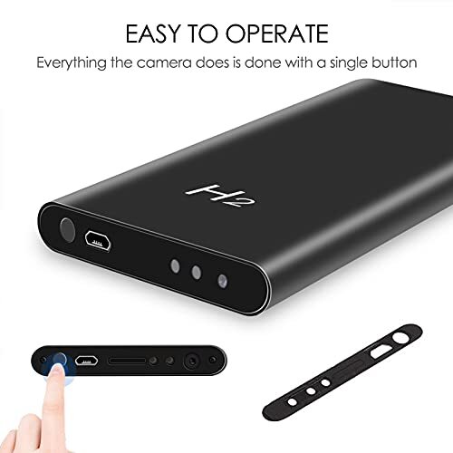 Single-button operation on sleek black camera design.