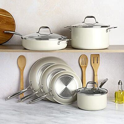 Cookware Set Non-Stick Coating Dishwasher Safe Pots and Pans Glass Lids 12 Piece
