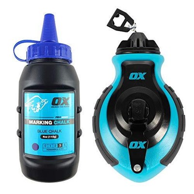 OX Tools Professional Chalk Line Reel & Chalk Combo Pack 6to1 gear ratio