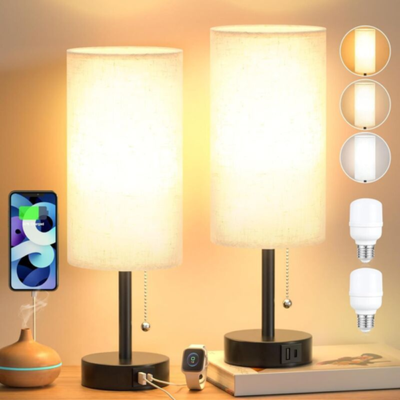 Bedside lamp with pull cord outlet