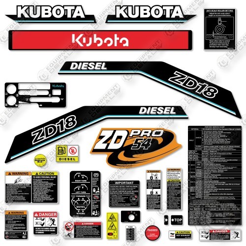 Fits Kubota ZD18 Decal Kit Mower- 7 YEAR OUTDOOR 3M VINYL!