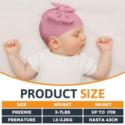Cuffbow 4 Pcs Preemie Hats Bow Preemie Cap Warm Premature One Size Fresh Color